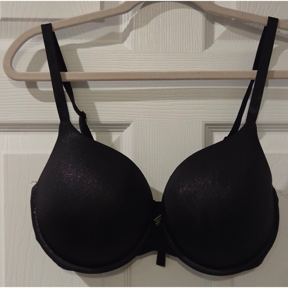 Victoria's Secret Perfect Shape Bra 36DD Black Shimmer Metallic Underwire Padded
